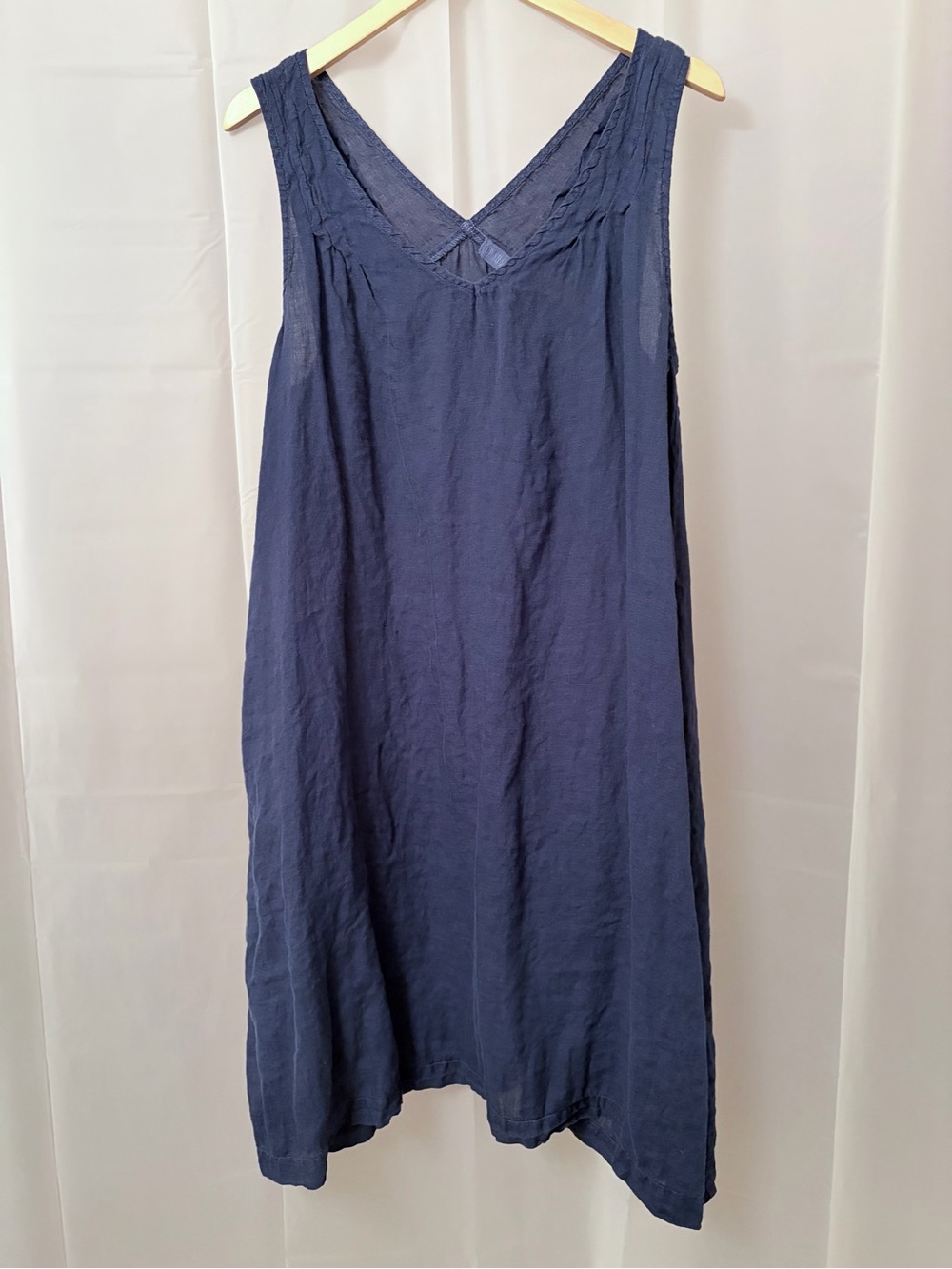 CP Shades Linen V-neck Midnight Navy A-line Sleeveless Midi Dress